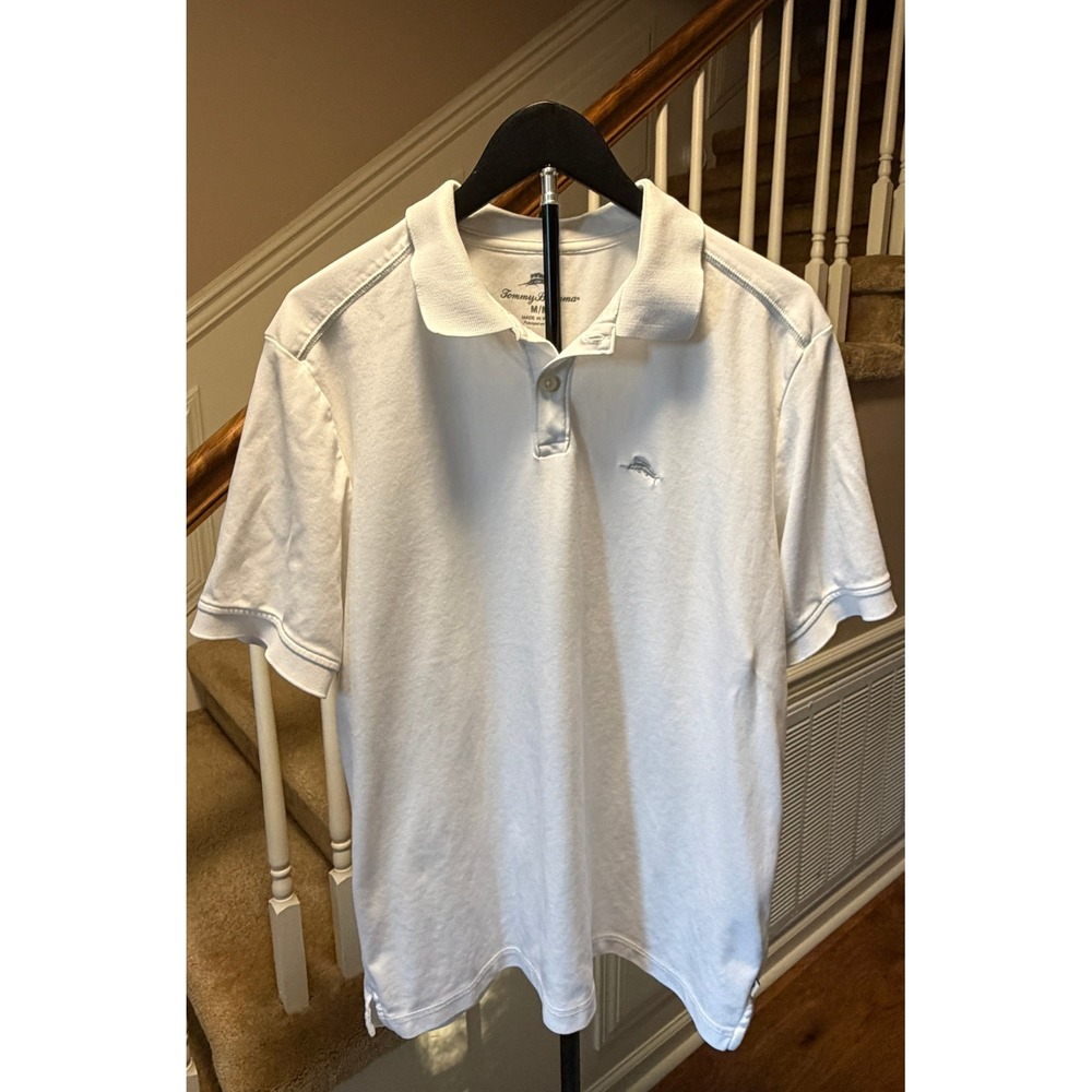 Tommy Bahama Mens Emfielder Polo Shirt White Short Sleeve Marlin Logo Medium